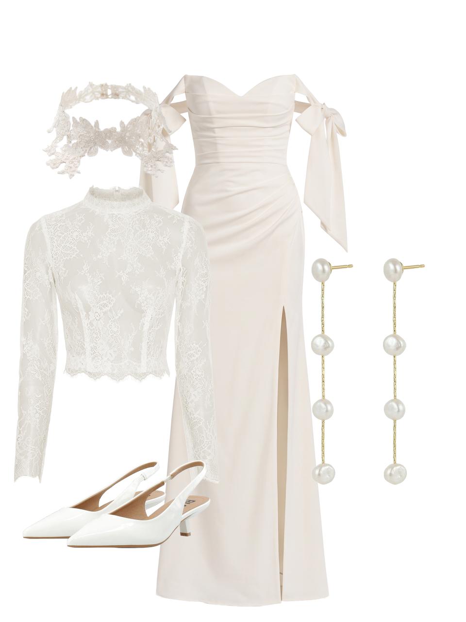 Styling mit einer eleganten Spitzen Top unter dem Brautkleid