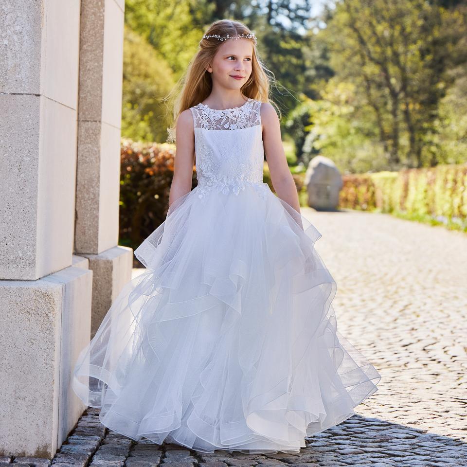 Lilly Kommunionkleid mit Stufenrock und Spitzen Oberteil