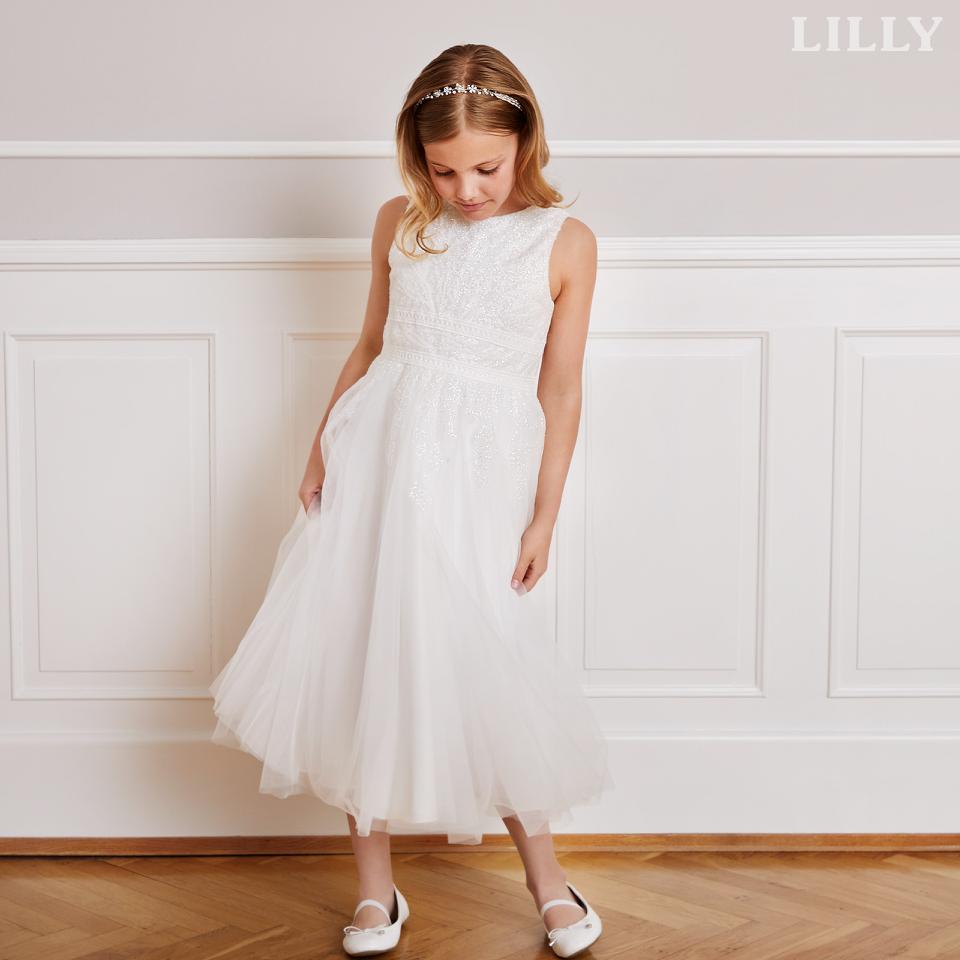 Cremefarbenes Kommunionkleid in Midi-Länge