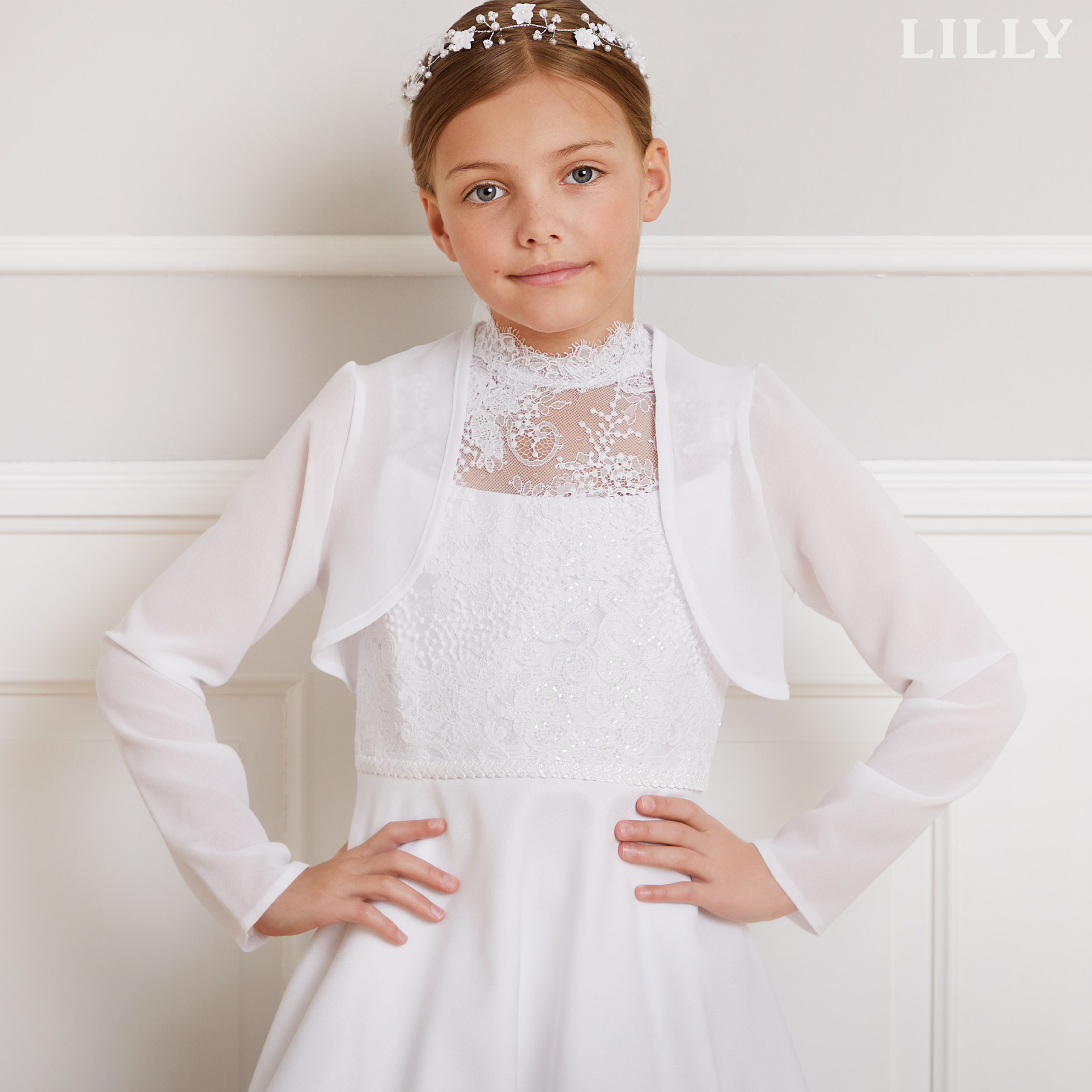 Weiße Satin Bolero mit Stehkragen